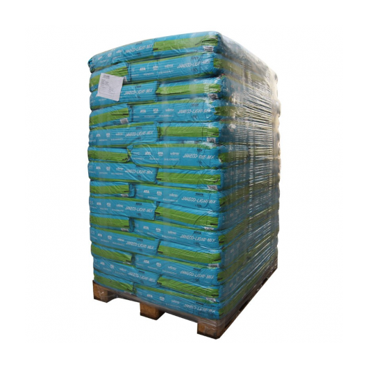 pallet de sacos de color azul con verde