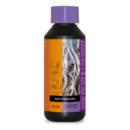 Botella opaca color negro etiqueta en color amarillo y morado,  tapon morado marca Atami